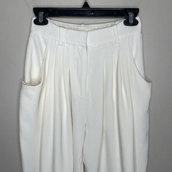 CO Draped Pocket Trousers Women 0 Ivory Pleated Front Straight Leg Pants Viscose - Picture 4 of 13